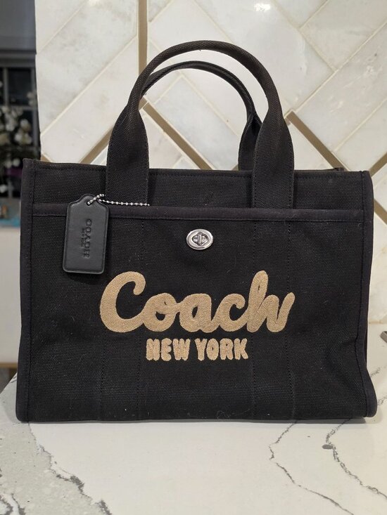 Coach Handbags - Coach Black Canvas Tote Bag With Gold Logo Spacious Interior Snap Closure Faded